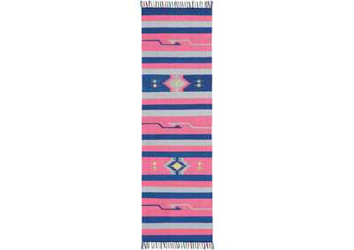 Image for Nourison Baja BAJ01 Pink and Blue 8' Runner Flat Weave Hallway Rug
