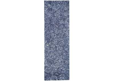 Image for Nourison Linked Blue 8' Runner Wool Hallway Rug
