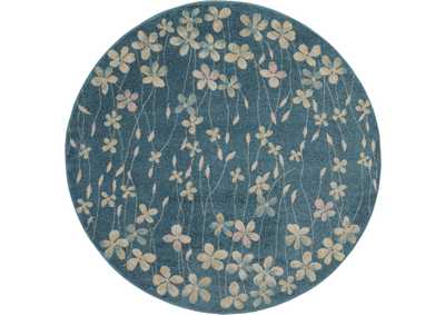 Image for Nourison Tranquil TRA04 Turquoise Blue 5' Round Floral Area Rug
