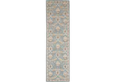 Image for Nourison Jazmine JAZ02 Light Blue and Beige 8' Runner Wool Hallway Rug