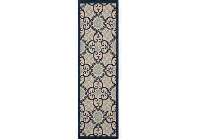 Image for Nourison Caribbean CRB02 Dark Blue and White 8' Runner Hallway Rug
