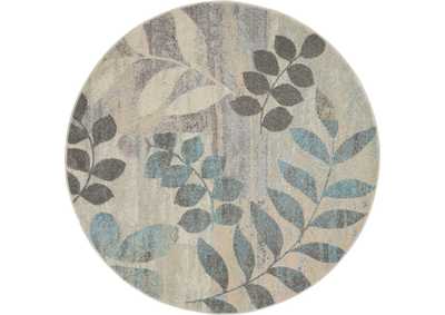 Image for Nourison Tranquil 5' Round White and Blue Farmhouse Area Rug