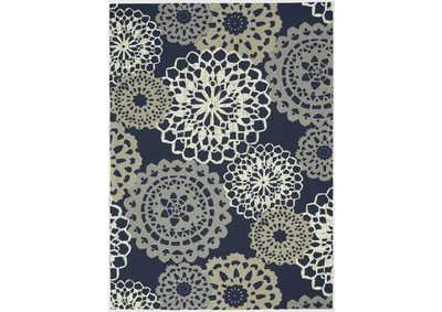 Image for Waverly Sun N Shade SND72 Navy Black and Grey 5'x8' Ornate Medallion Area Rug