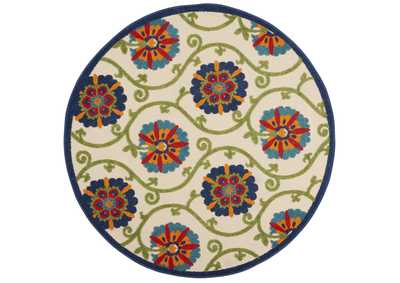Image for Nourison Aloha ALH19 4' Round Blue Multicolor Easy-care Indoor-outdoor Rug