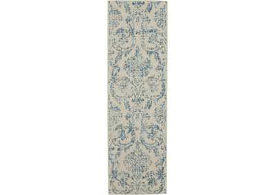 Image for Nourison Jubilant JUB09 White and Blue 7' Runner Low-pile Hallway Rug