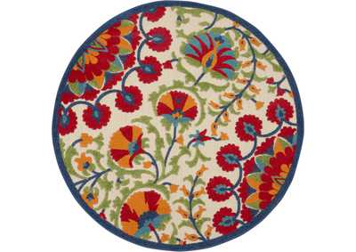 Image for Nourison Aloha ALH20 5' Round Red Multicolor Easy-care Indoor-outdoor Rug