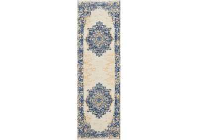 Image for Nourison Grafix GRF14 White and Blue 8' Runner Hallway Rug