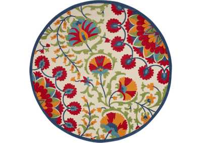 Image for Nourison Aloha ALH20 8' Round Red Multicolor Easy-care Indoor-outdoor Rug