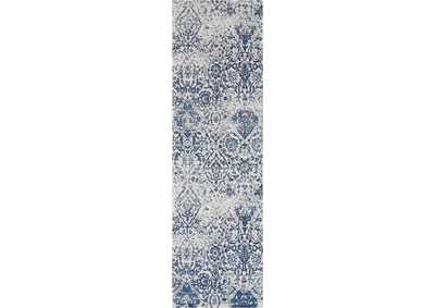 Image for Nourison Damask DAS06 Dark Blue and White 8' Runner Flat Hallway Rug