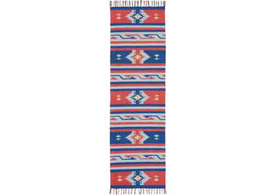 Image for Nourison Baja BAJ03 Blue and Red 8' Runner Flat Weave Hallway Rug