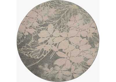Image for Nourison Tranquil TRA08 Pink and Grey 5' Round Ombre Floral Area Rug