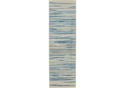Image for Nourison Jubilant JUB04 Teal Blue and White 7' Runner Low-pile Hallway Rug