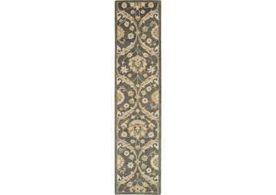 Image for Nourison Jazmine JAZ03 Dark Blue and Gold 10' Runner Wool Hallway Rug