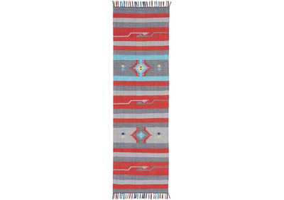 Image for Nourison Baja BAJ01 Grey and Red 8' Runner Flat Weave Hallway Rug