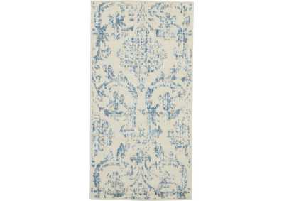 Image for Nourison Jubilant 2' x 4' Small White and Blue Damask Area Rug
