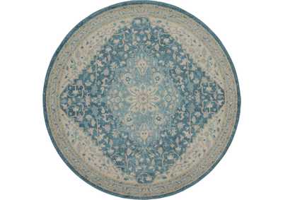Image for Nourison Tranquil TRA07 Turquoise Blue and White 5' Round Oushak Area Rug