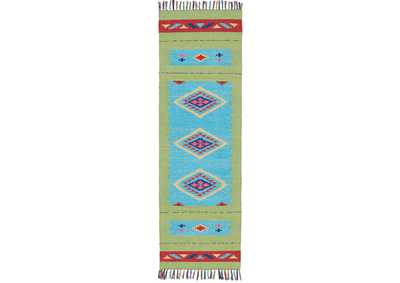 Image for Nourison Baja BAJ02 Blue and Green 8' Runner Flat Weave Hallway Rug
