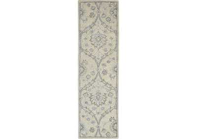 Image for Nourison Jazmine JAZ03 Ivory and Blue 8' Runner Wool Hallway Rug