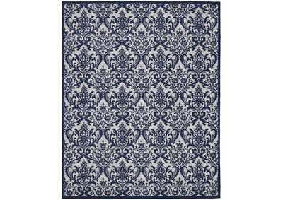 Image for Nourison Damask DAS02 Dark Blue and White 8'x10' Large Flat Rug