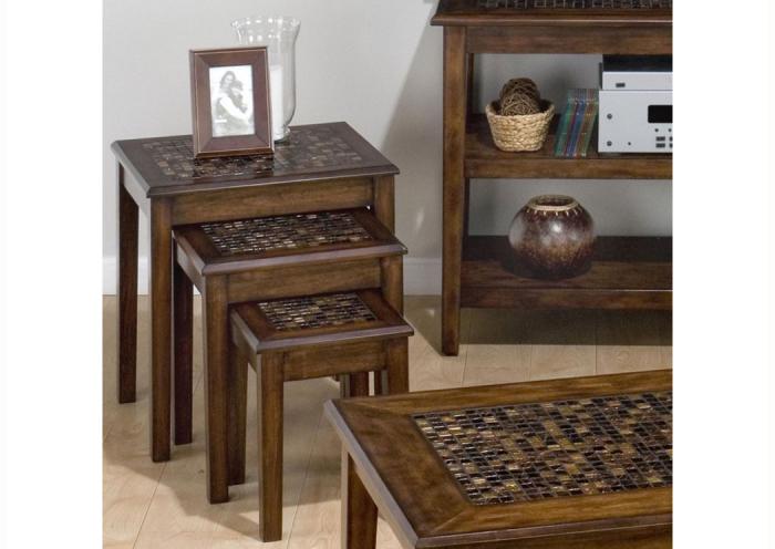 Baroque Brown 3 Piece Nesting Chairside Table W Mosaic Tile Inlay The Old Brick Furniture Company