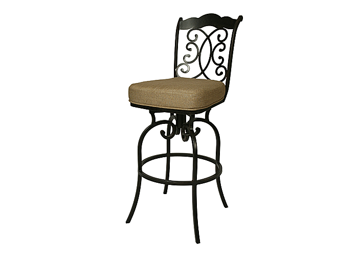 Athena 30" Outdoor Barstool in Courtyard Siena upholstered in Sesame Linen,Pastel Furniture