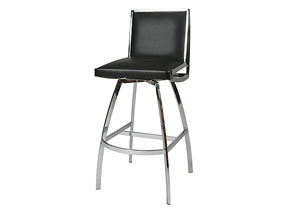 Belado 30" Barstool in Chrome upholstered in Leather Touch Black