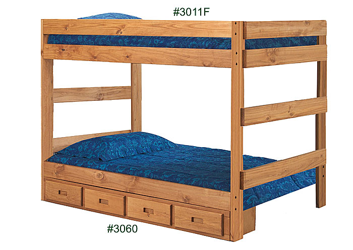 Full/Full One-Piece Bunk Bed, Unfinished,OLD - DO NOT USE - Pine Crafter Furniture