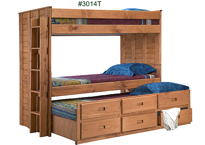 Full/Full Bunk Bed with Twin Trundle Unit, Unfinished,OLD - DO NOT USE - Pine Crafter Furniture