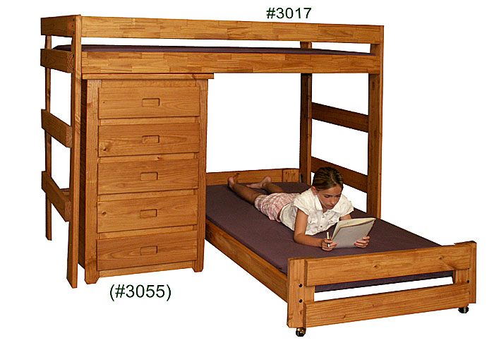 Twin/Twin Crews Quarters Includes Five Drawer Chest, Unfinished,OLD - DO NOT USE - Pine Crafter Furniture