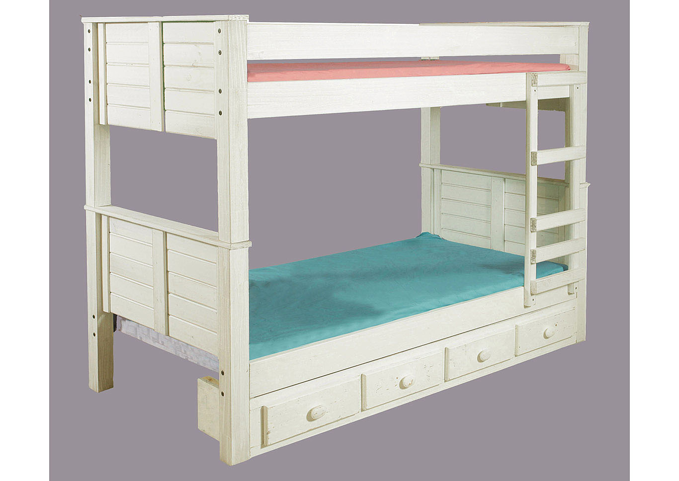 Antique White Twin/Twin Post Bunk Bed,Pine Crafter Furniture