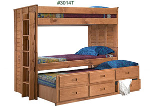 Twin/Twin Bunk Bed with Twin Trundle Unit, Unfinished