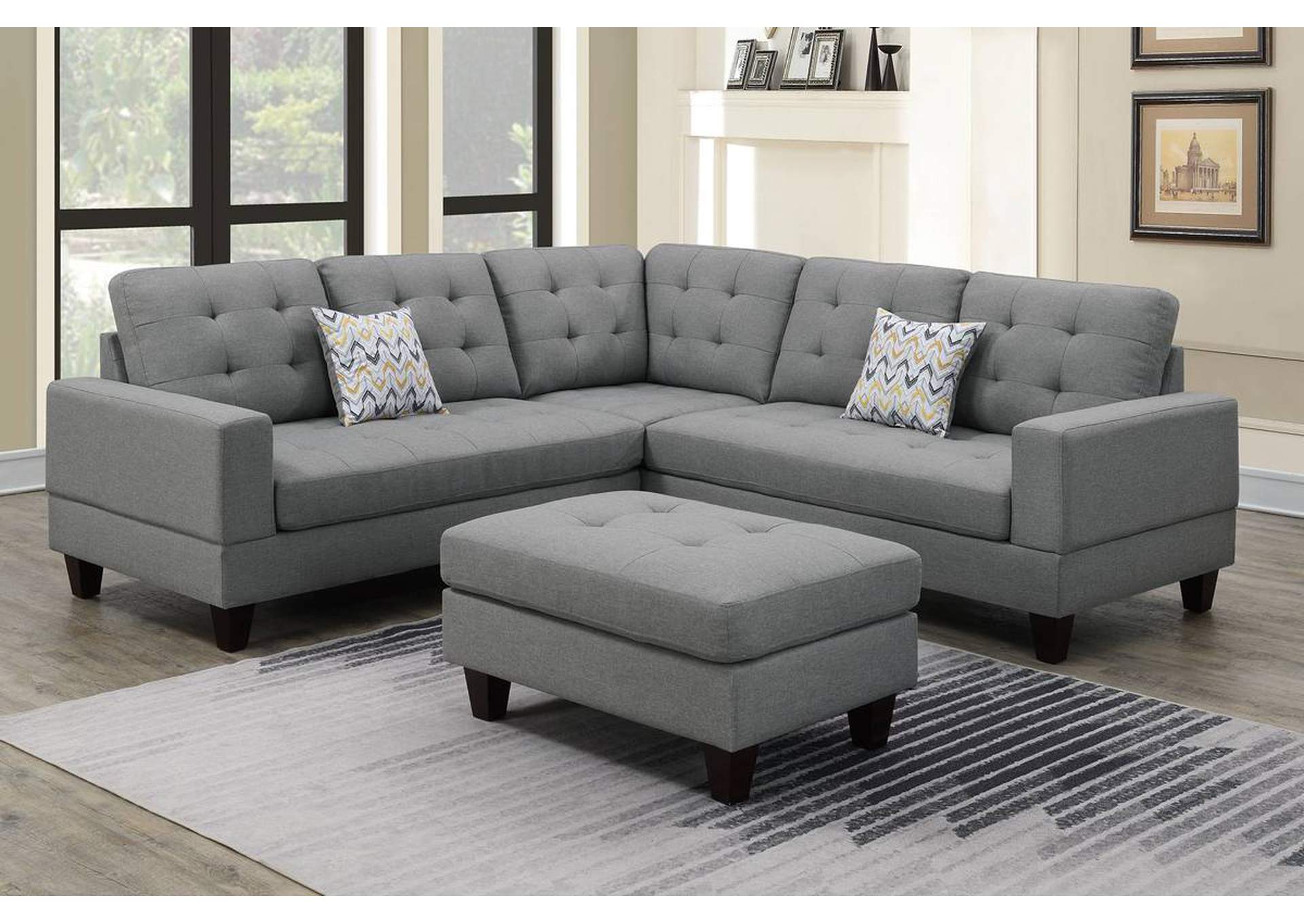 3-PC SECTIONAL W/2 ACCENT PILLOW (OTTOMAN INCLUDED),Poundex