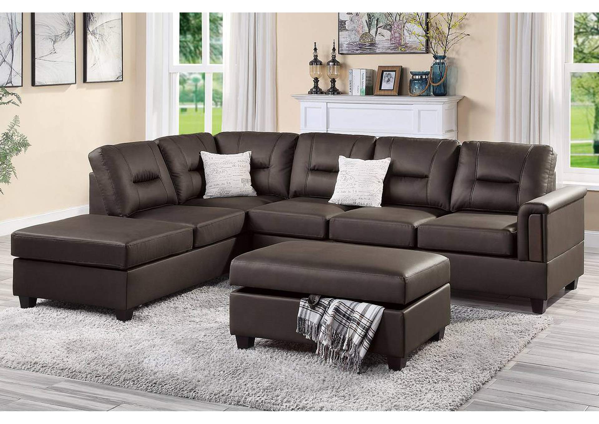 3-PC SECTIONAL SET Espresso PU,Poundex