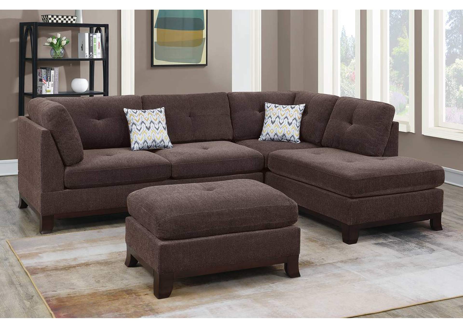 3-PC SECTIONAL W/2 ACCENT PILLOW (OTTOMAN INCLUDED),Poundex