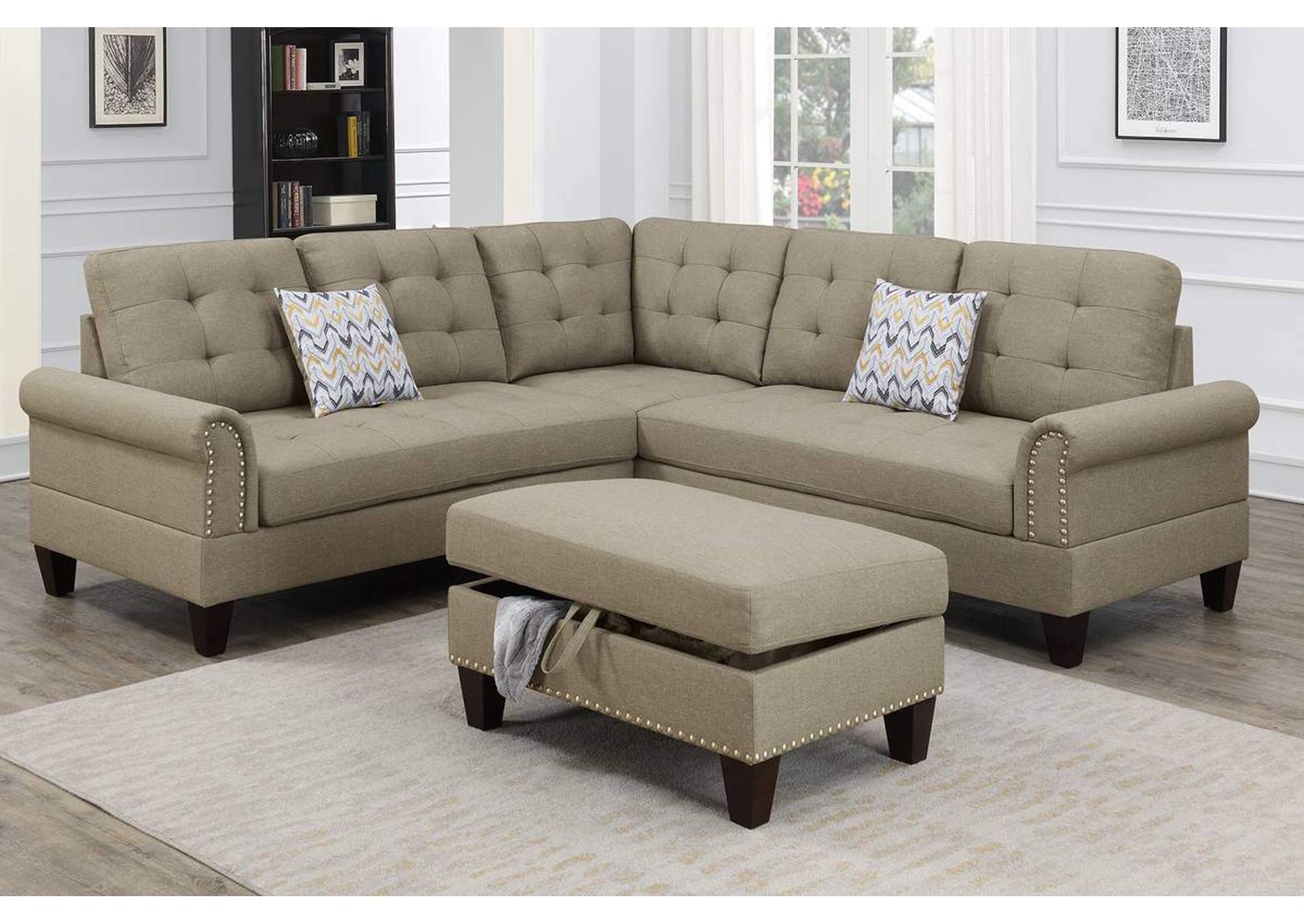 3-PC SECTIONAL W/2 ACCENT PILLOW (OTTOMAN INCLUDED),Poundex