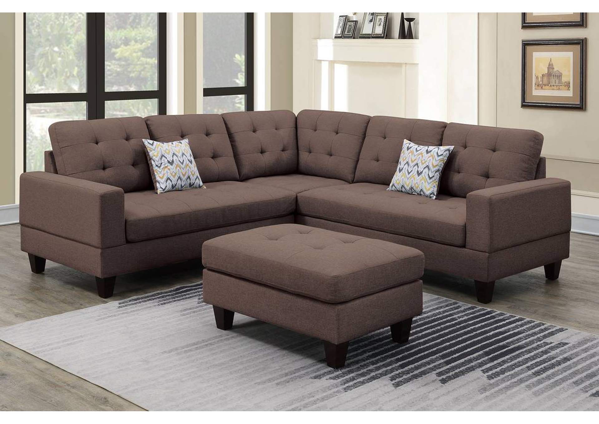 3-PC SECTIONAL W/2 ACCENT PILLOW (OTTOMAN INCLUDED),Poundex