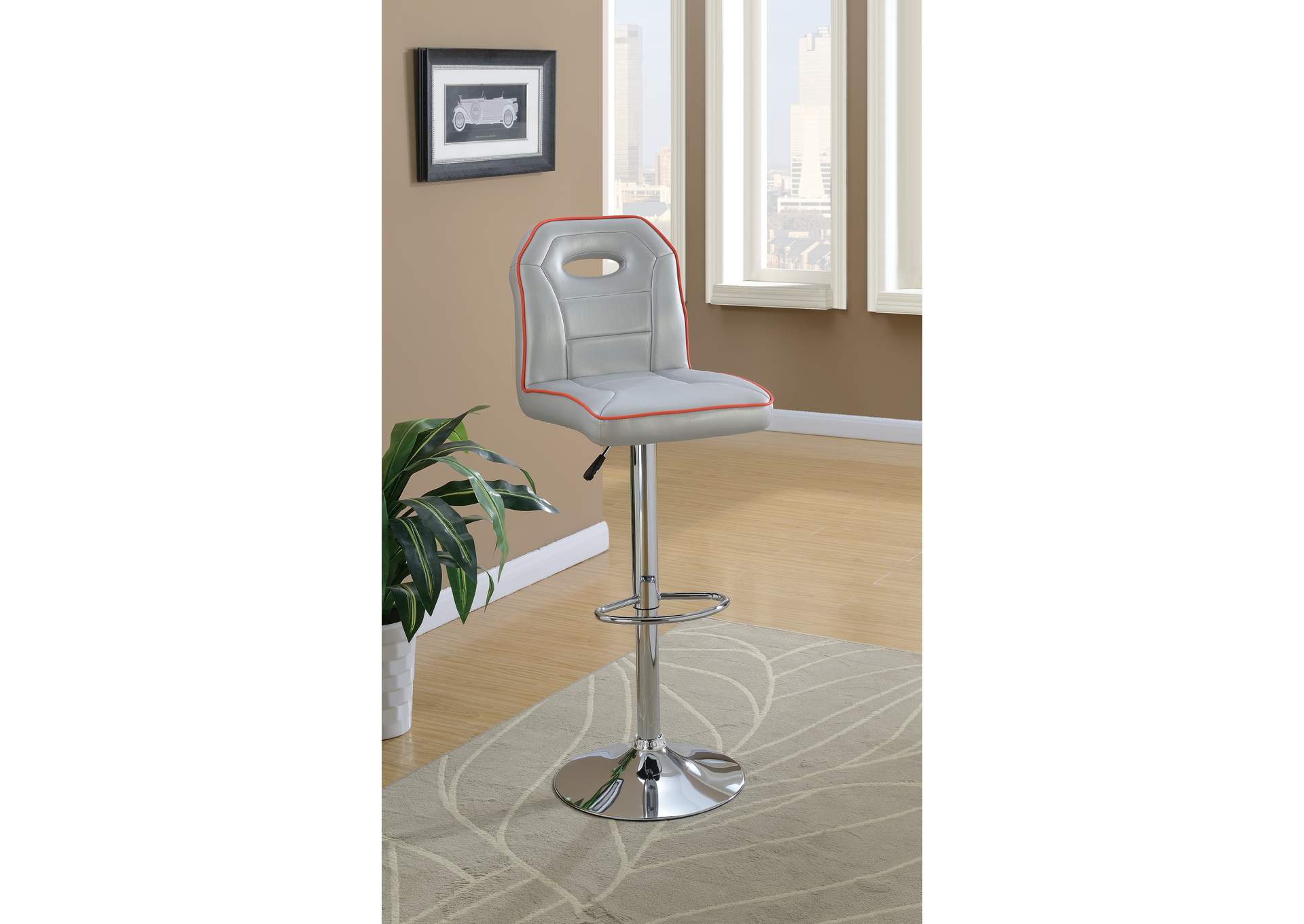 Swivel Bar Stool/Pu-Silver [Set of 2],Poundex