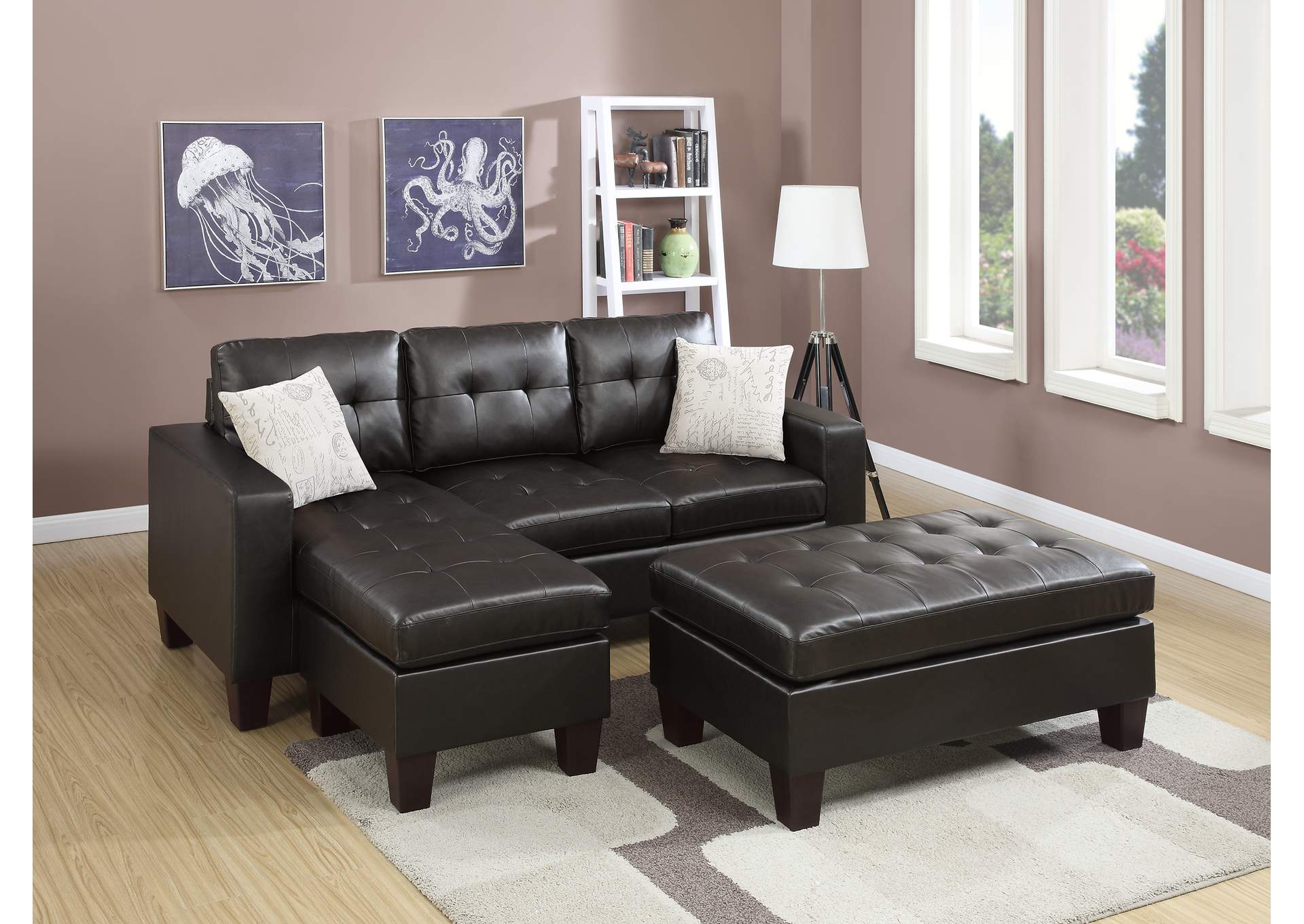 Sectional Sofa & Ottoman,Poundex