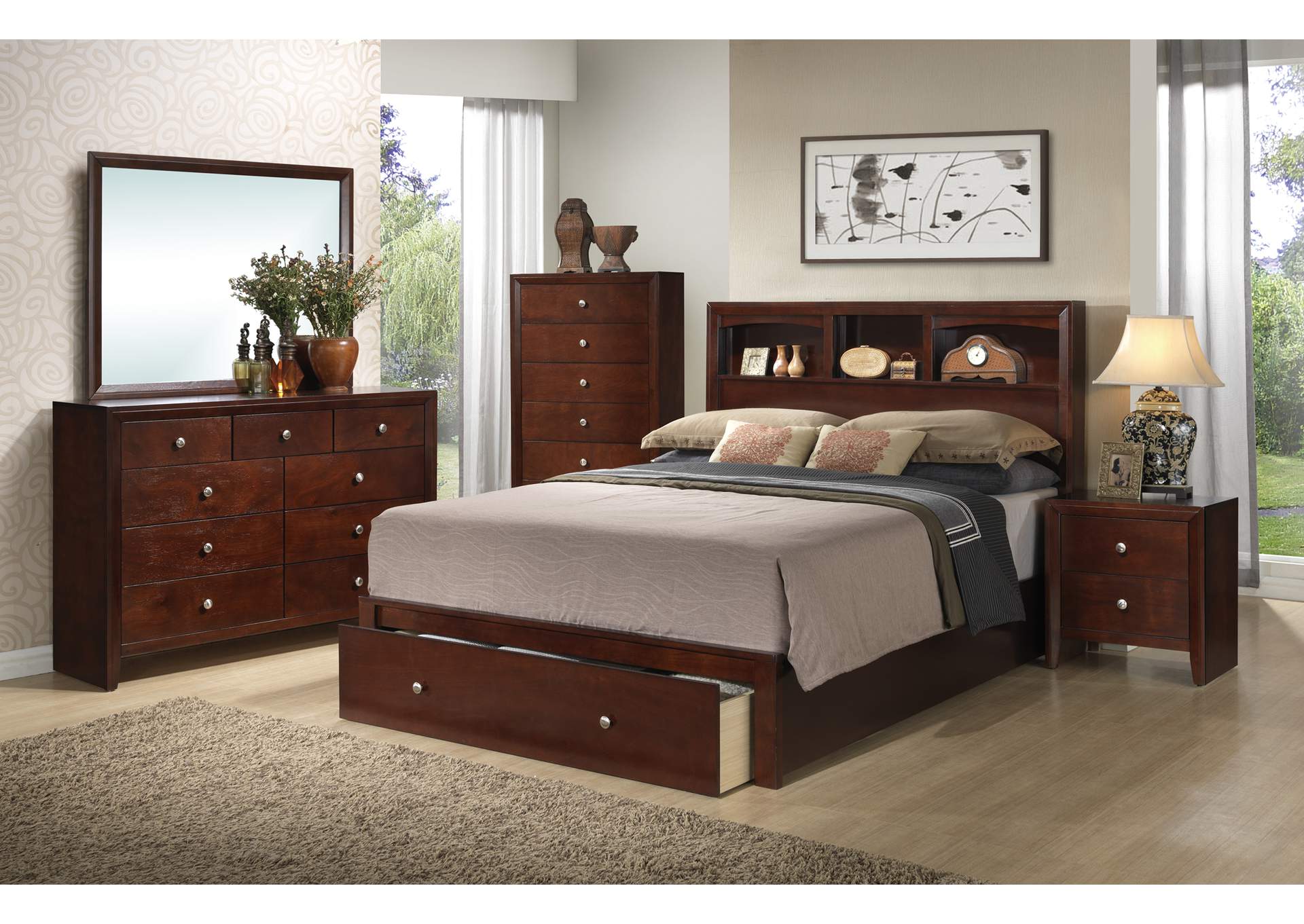 Cherry Eastern King Bed w/Dresser and Mirror,Poundex