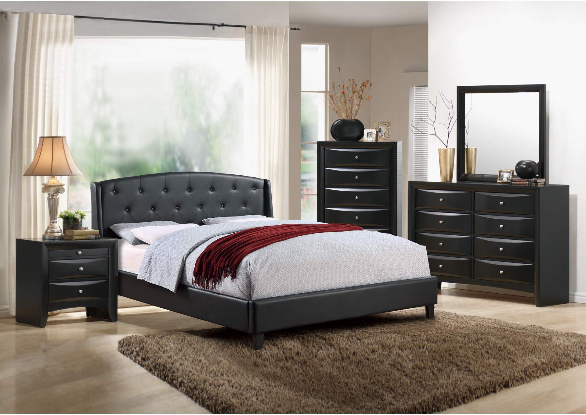 Black California King Bed w/Dresser and Mirror,Poundex