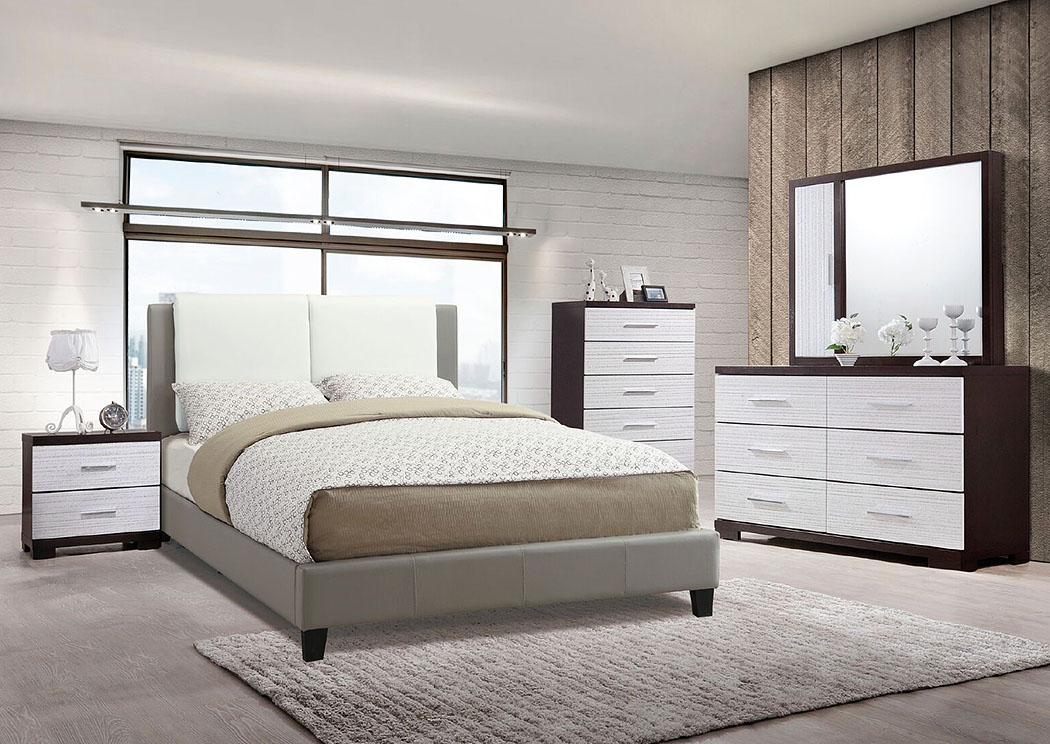 White/Dark Brown Dresser and Mirror,Poundex