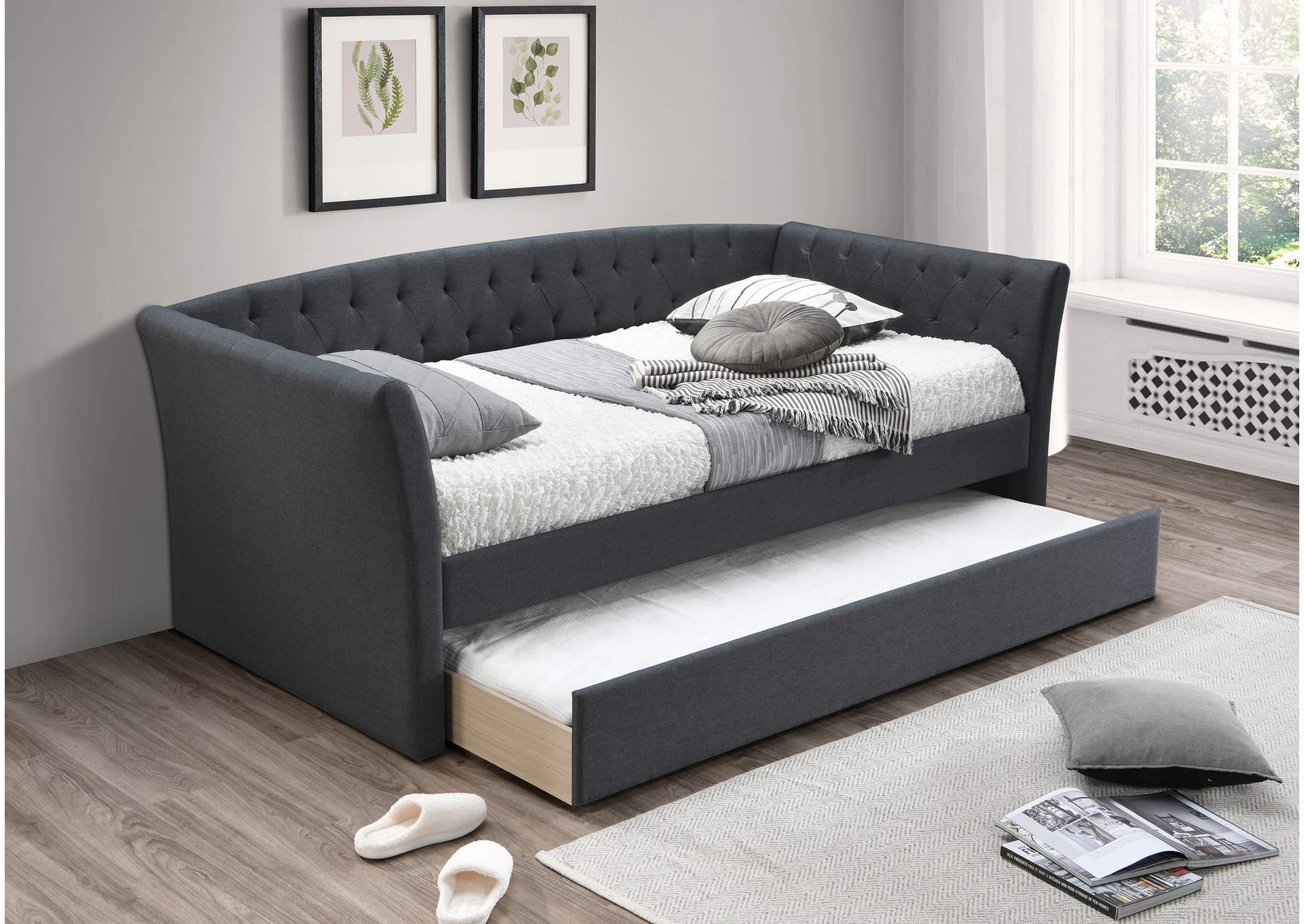 Day Bed w/ Slats + Trundle,Poundex