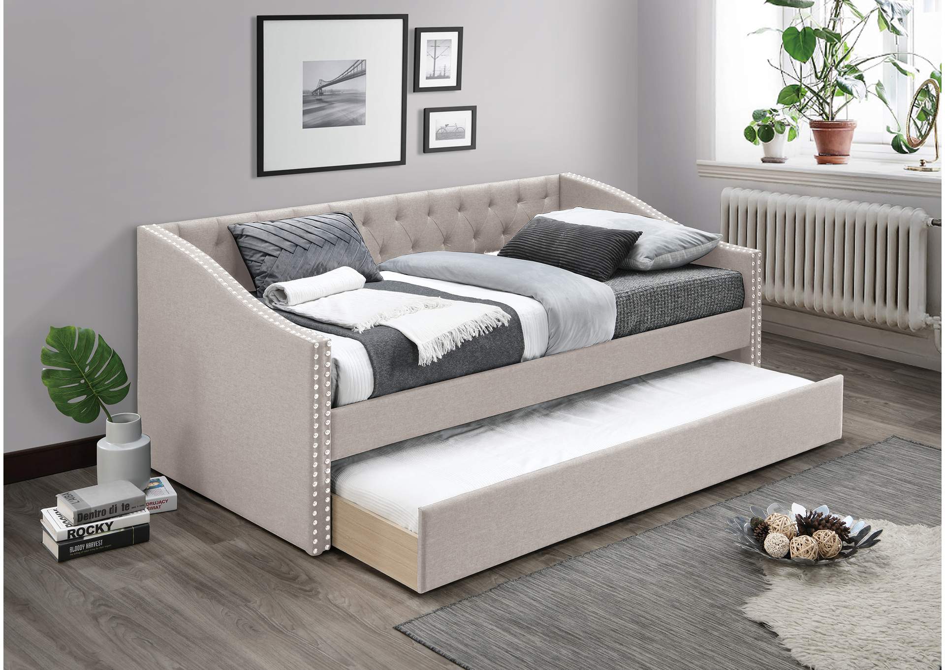 Day Bed w/ Slats + Trundle,Poundex