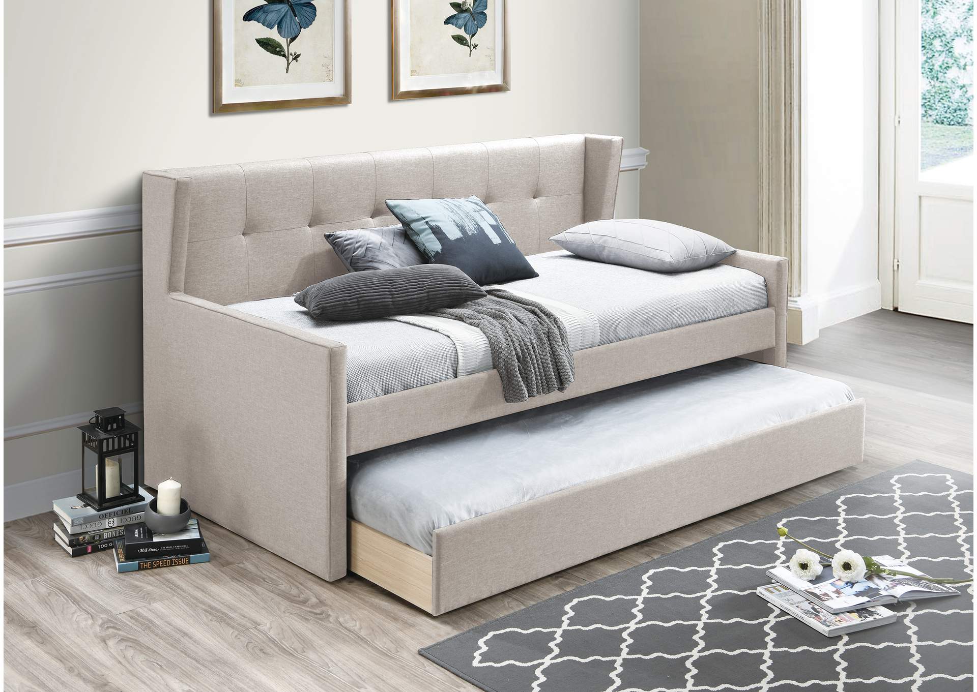 Day Bed w/ Slats + Trundle,Poundex