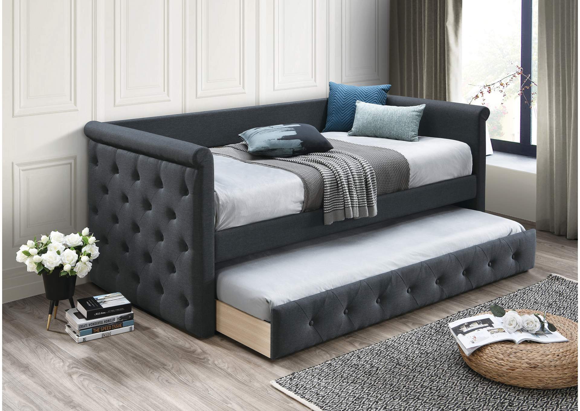 Day Bed w/ Slats + Trundle,Poundex