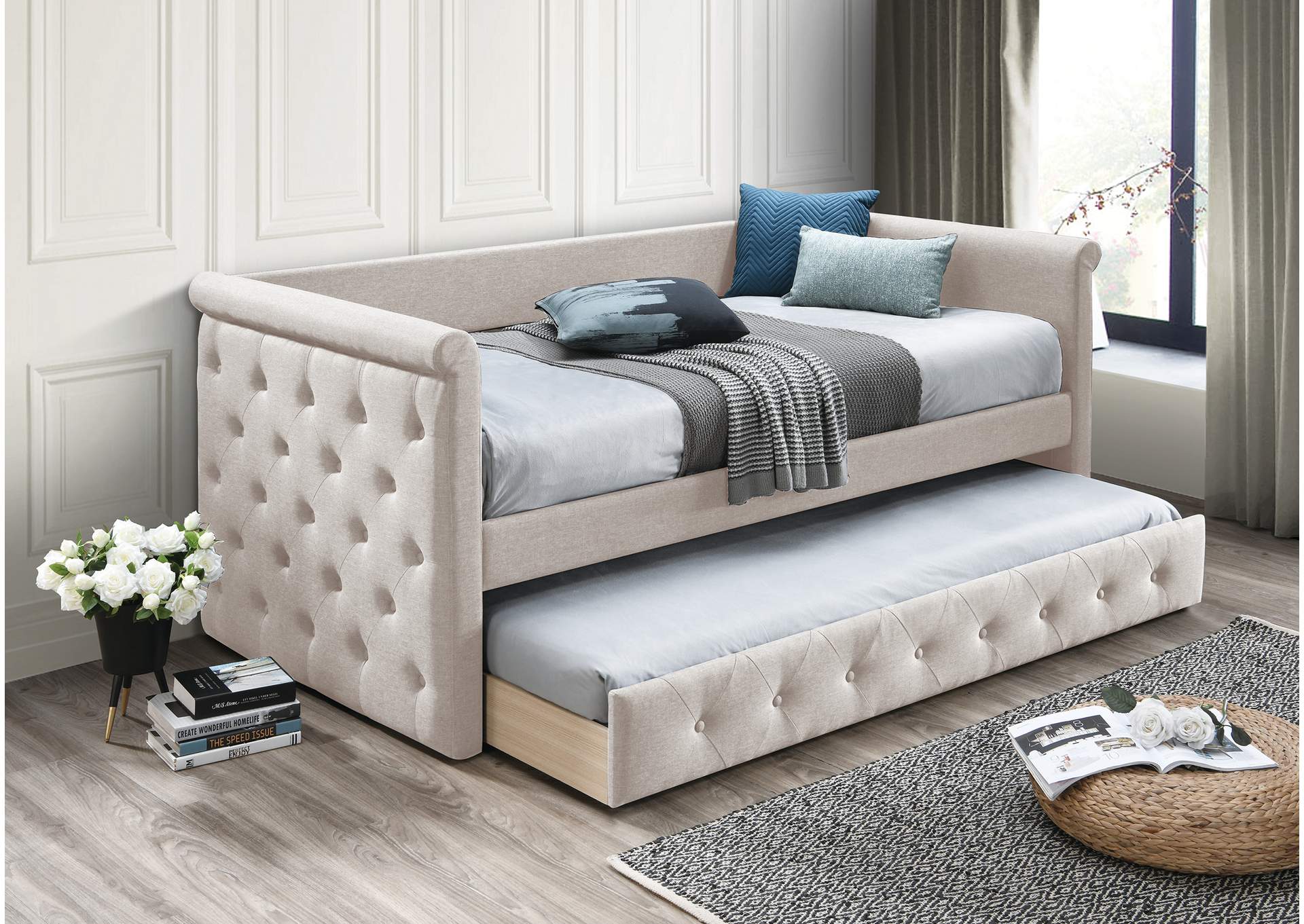 Day Bed w/ Slats + Trundle,Poundex