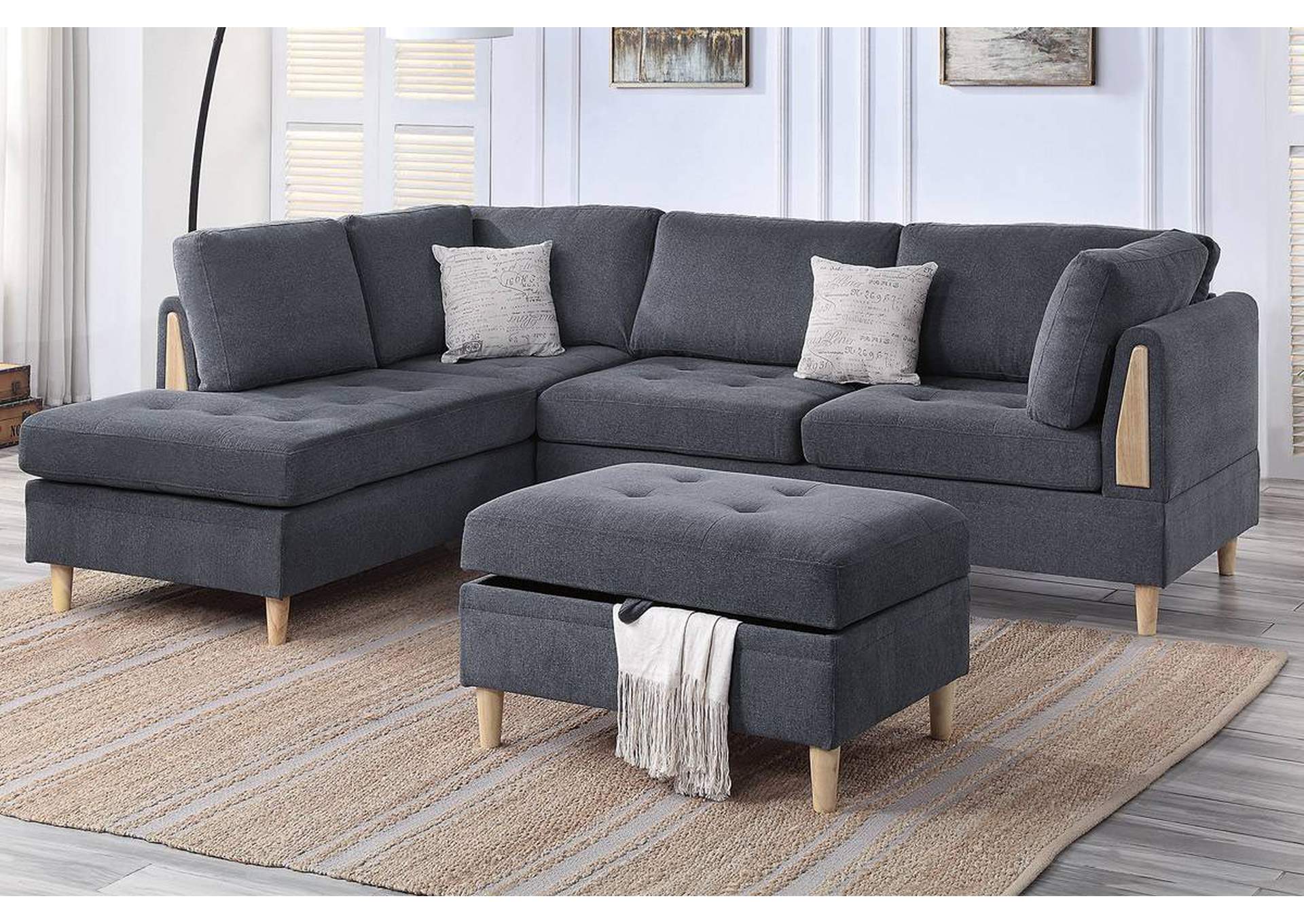 3-PC SECTIONAL SET CHARCOAL,Poundex