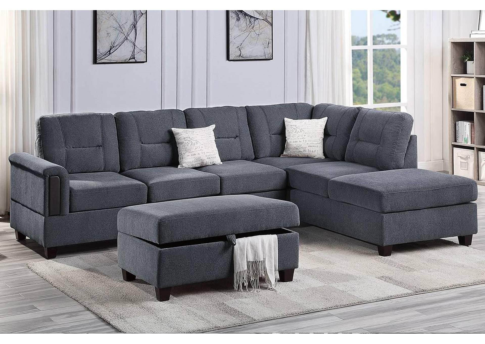 3-PC SECTIONAL SET Charcoal Chenille,Poundex