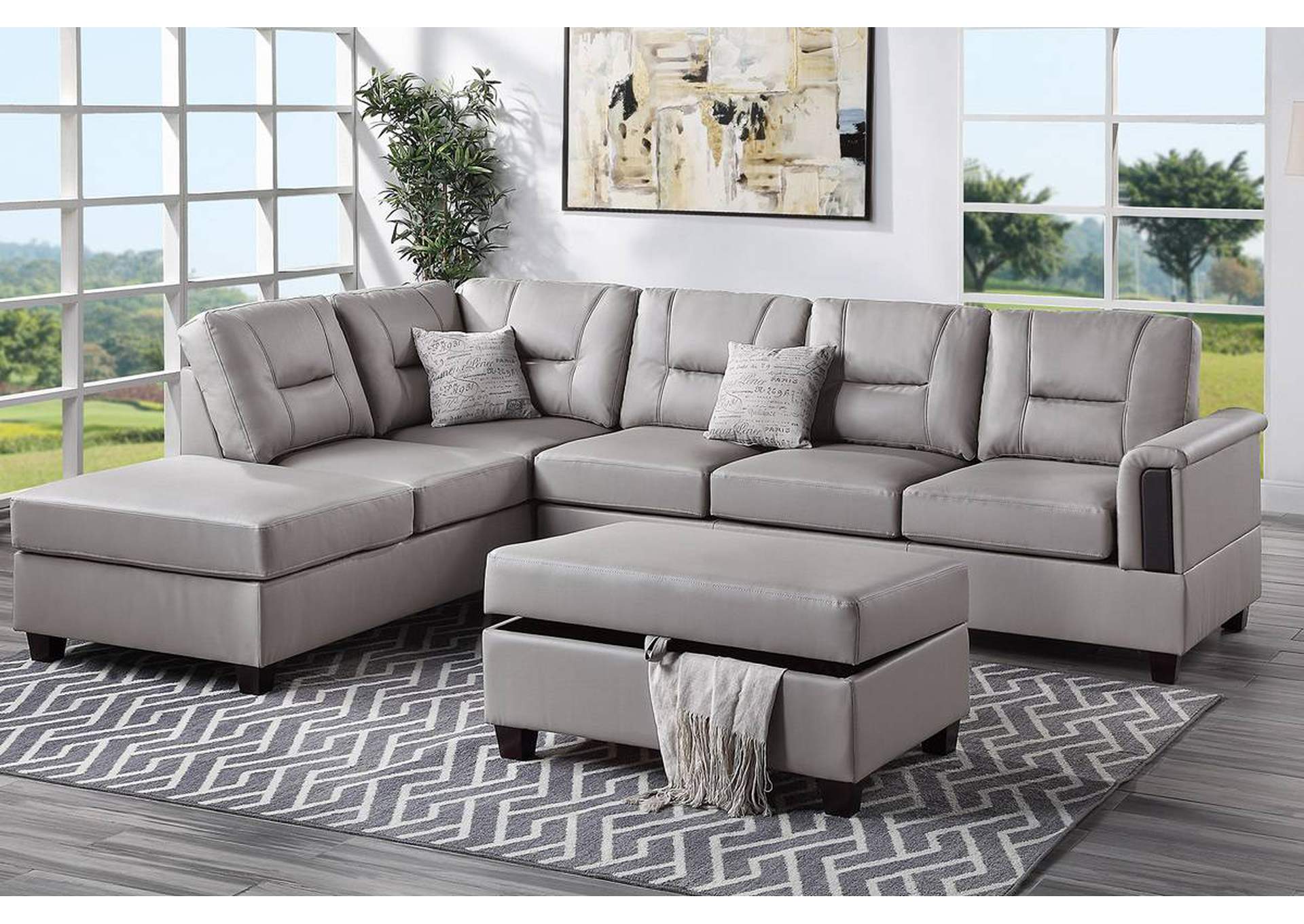 3-PC SECTIONAL SET Light grey PU,Poundex