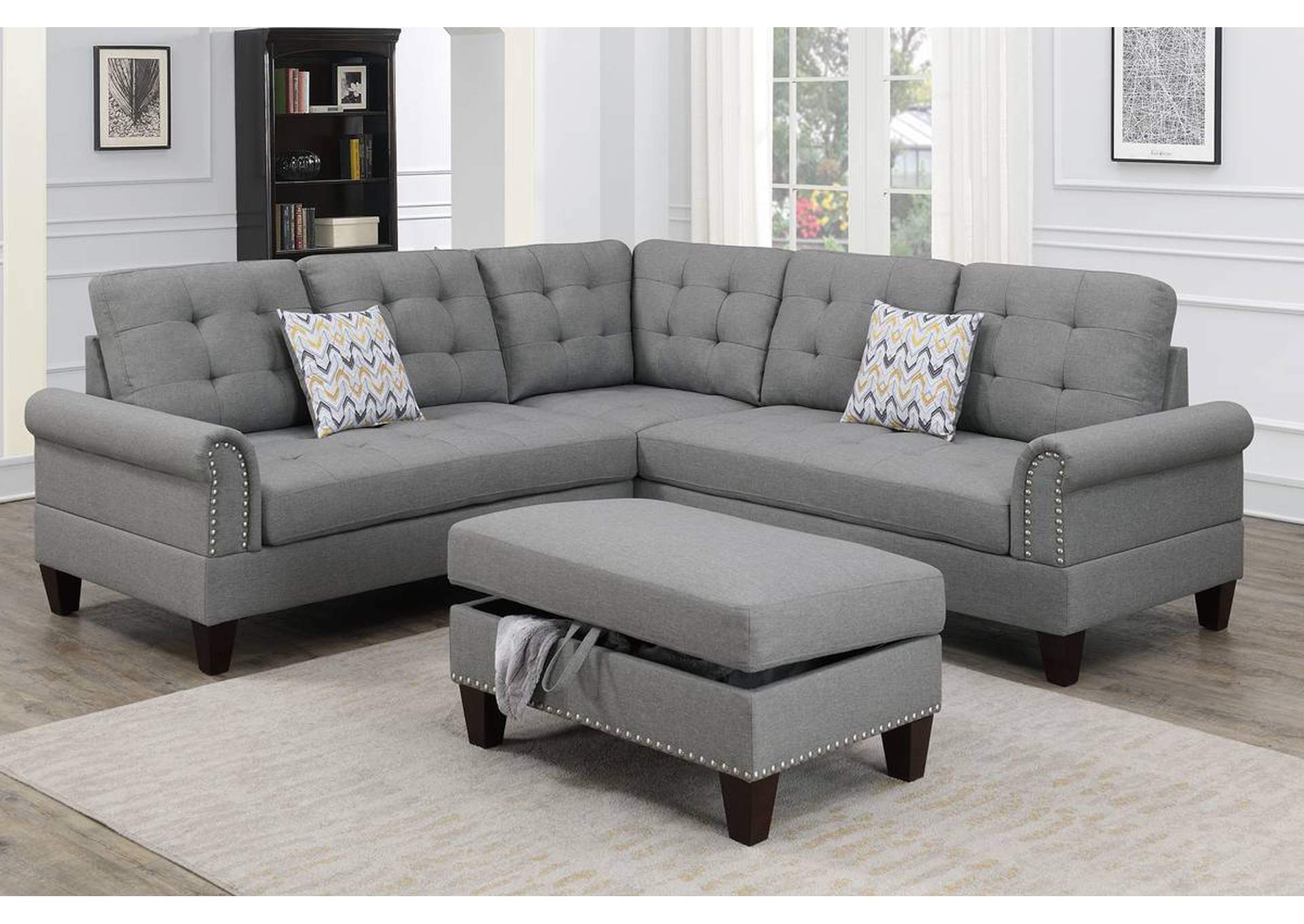 3-PC SECTIONAL W/2 ACCENT PILLOW (OTTOMAN INCLUDED),Poundex